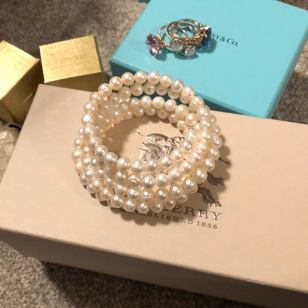 Five row pearl coil bracelet